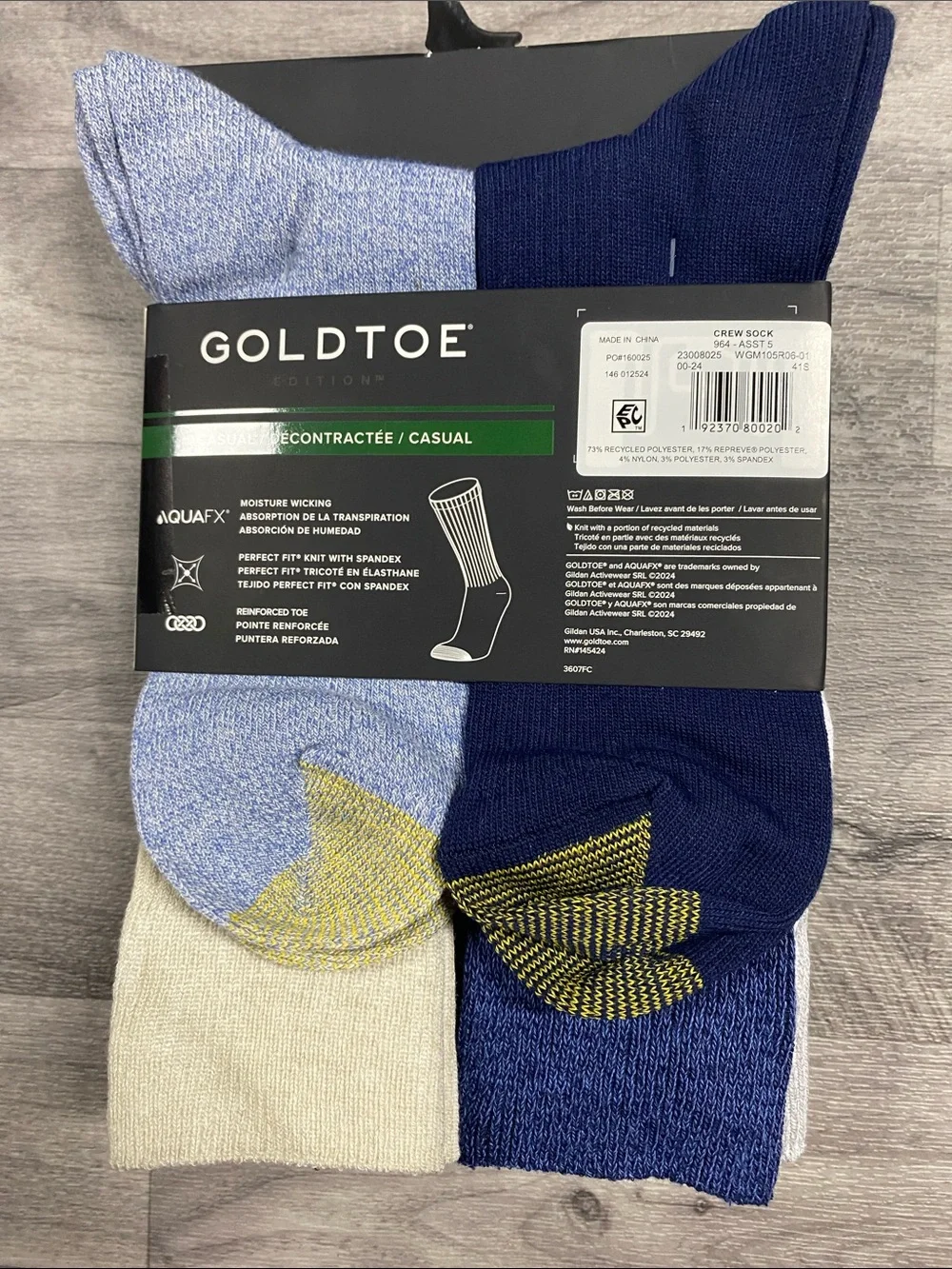 Goldtoe Men’s Casual Crew Socks - Assorted Neutrals & Blue (6-Pack)